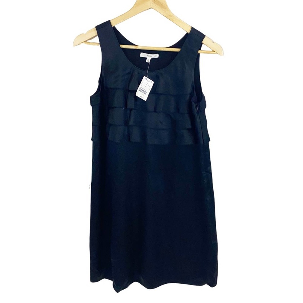 NWT $155 Eliot by Madewell Black 100% Silk Ruffle Shift Dress Size 0 (oversized)